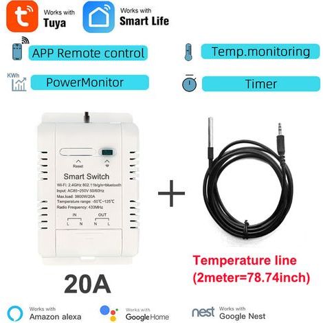 Application mobile Tuya WiFi pour disjoncteur intelligent avec mesure de température en temps réel et statistiques de consommation électrique (jour/mois/année). (1/5)