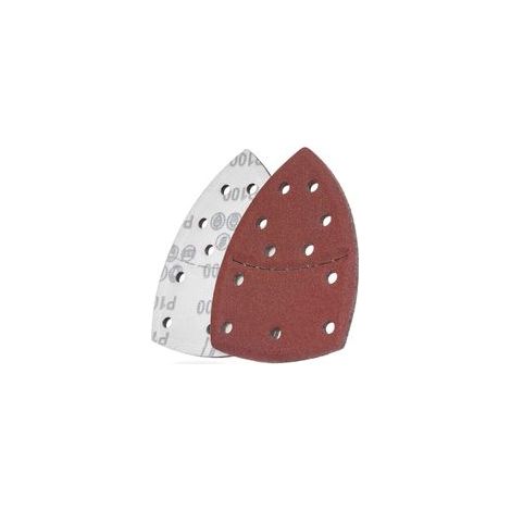 Papier de verre 10 feuilles, papier de verre triangulaire, avec Velcro, 11 trous, accessoire de ponceuse multifonctionnel, rouge (grain 100). (1/5)