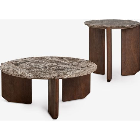Set de 2 mesas de centro redondas en piedra natural y madera de mango Lavinia SKLUM (1/5)