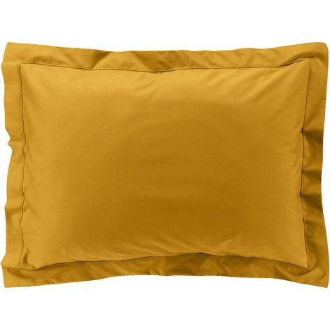 Taie d’oreiller volant plat – 50 x 70 cm – percale unie 78 fils – point bourdon – Curry