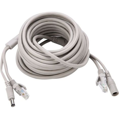 Connecteur D'alimentation Rj45 Dc 15M Câble de Vidéosurveillance Ethernet Rj45 Dc pour Caméras IP Système Nvr 10Mbps100Mbps (15M) Connecteur de Caméra de sécurité (1/5)