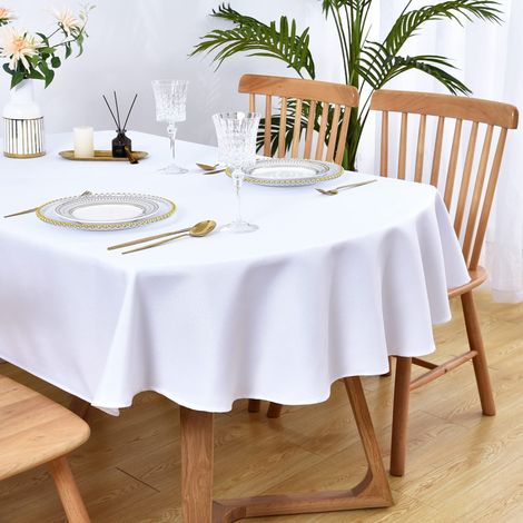 Nappe Ovale Lavable en Tissu Blanc uni pour Salle à Manger, Mariage, fête, Banquet, décoration de Table - 152,4 x 259,1 cm (1/5)