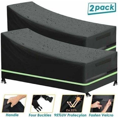 2 Stück Garten-Liegestuhl-Abdeckung, windbeständig, UV-beständig, 420D Oxford-Stoffbezug mit Lüftungsgittern und reflektierendem Streifen für Garten-Liegestuhl, 200 x 75 x 70/40 cm