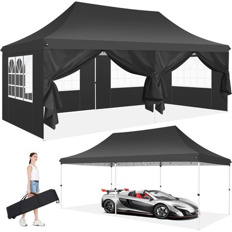 Tonnelle pliante 3x6m avec 6 parois latérales amovibles – Imperméable 270g/m² – Protection UV 90% – Sac de transport inclus – Pour événements extérieurs