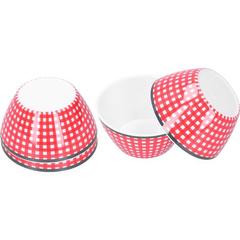 Set aus 4 Salattellern (15 cm Durchmesser), roten Servierschüsseln in Porzellanoptik mit Gittermuster, Küchengeschirr (1/5)