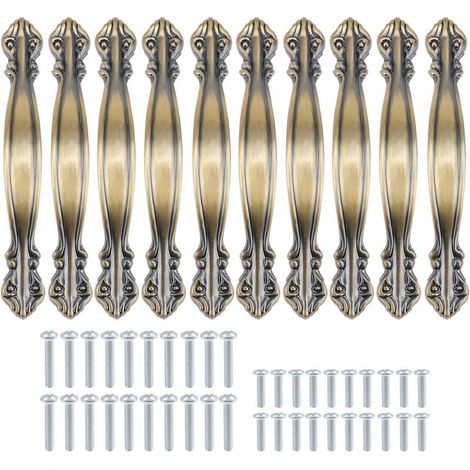 Lot de 10 poignées d’armoire vintage en forme d’arc antique - poignées de porte de meuble de 10,9 cm de long (64 mm de distance entre les trous) - bronze vert (1/5)