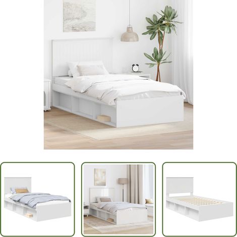 vidaXL Holz Bett - Bettrahmen mit Kopfteil Weiß 100 x 200 cm Massives Kiefernholz (1/5)