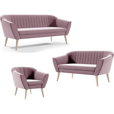 Wohnzimmerset 3 Sitzer 2 Sitzer Sofa + Sessel Couchgarnitur 321 Samt Rosa (1/2)