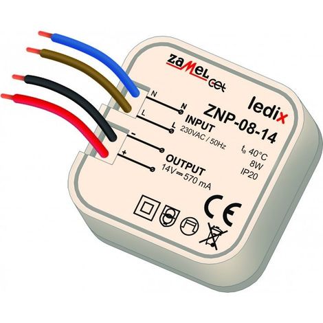 Alimentatore LED in scatola da incasso 14V DC 8W, tipo: ZNP-08-14