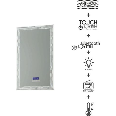 Specchio 90X50 LED touch anti-fog con casse Bluetooth radio temperatura e ora (1/4)