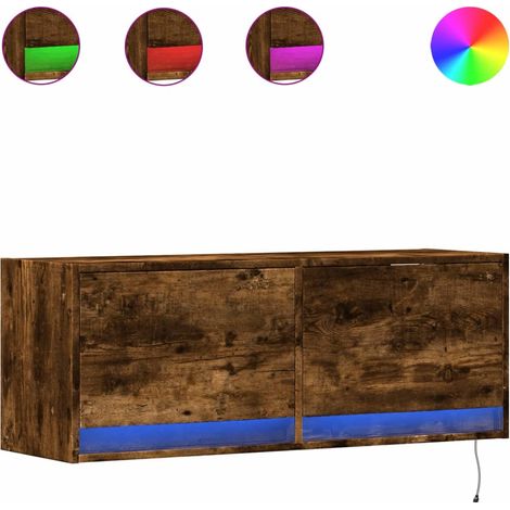 Mobile TV Armadietto TV Mobile Porta TV a Parete con Luci LED Rovere Fumo 100x31x35 cm (1/5)