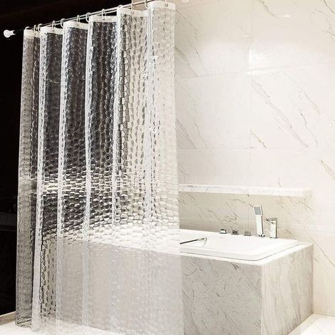 Rideau de douche anti-moisissure 180 x 200 cm, semi-transparent, en EVA, imperméable, lavable, 3D, avec 12 anneaux, rideau de salle de bain, sans PVC (1/5)