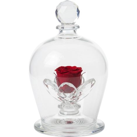 Rose stabilisée en cloche de verre avec 3 pétales - Fleur éternelle en verre cristal, idée cadeau élégante, bonbonnière, fabriquée en Italie - 15 x 10 cm (rouge) (1/5)