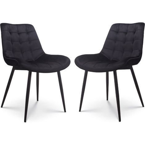 Set di 2 sedie moderne in tessuto di velluto di colore nero con gambe in metallo