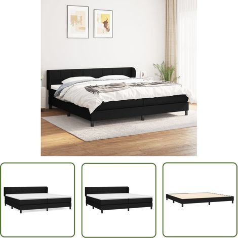 The Living Store Sommier à lattes de lit avec matelas Noir 200x200 cm Tissu - Lit Double - Lit Tapissier - Literie - Matelas - Chambre À Coucher (1/5)