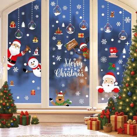 Autocollant Sticker Noel - 8 plaques déco pour fenêtre vitre miroir frigo décoration intérieur Noël électrostatique réutilisable Phonillico® (1/5)