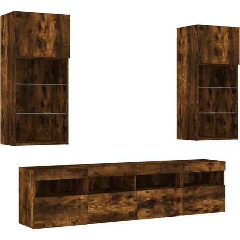 Mobile TV multimediale mensola TV credenza TV sala da pranzo soggiorno camera da letto con LED 5 pezzi rovere affumicato legno ingegnerizzato marrone 020029407