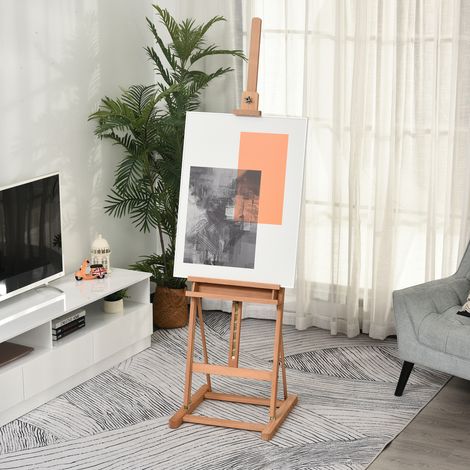 Cavalletto in legno, altezza regolabile 171-230 cm, cavalletto per pittura con vano portaoggetti, inclinazione regolabile fino a 80°, legno naturale.