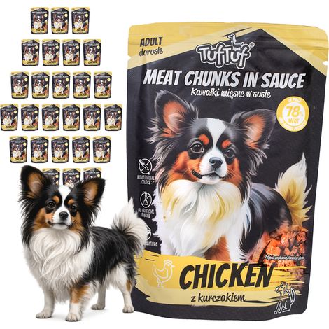 Aliment humide pour chien TufTuf, sachet de volaille, 30 sachets de 100 g de morceaux de viande séchée (1/2)