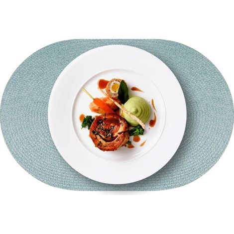 Lot de 6 Sets de Table ovales tressés 44 × 29,5 cm - Placemat en PP Bleu océan, antidérapant, Lavable, Enroulable - Décoration élégante pour Table, Cuisine et extérieure (1/5)
