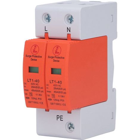 SUNXURY Eosnow, protector contra sobretensiones de CA de 2 polos, ignífugo, montaje en riel de 36 mm, dispositivo de protección contra rayos de 420 V (1/5)