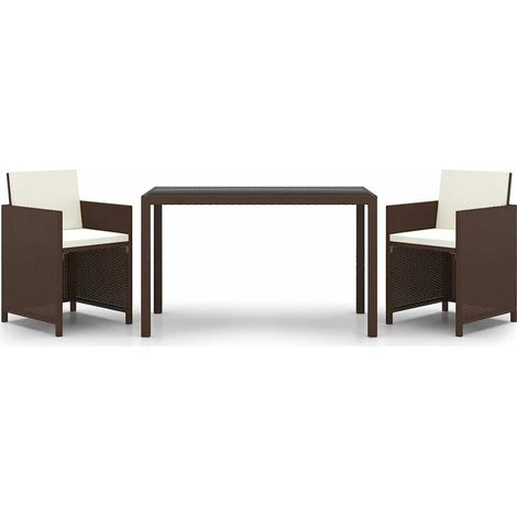 Set da Pranzo da Giardino 3 pz Salotto da Giardino e Cuscini in Polyrattan Marrone (1/5)