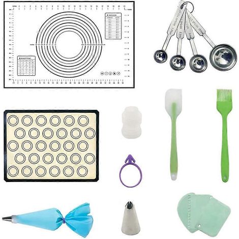 Tapis en Silicone Anti-adhésif pour Cuisine, Cuillères de Mesure en Acier Inoxydable et Poche à Douille (1/4)