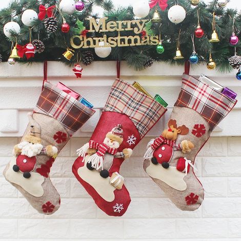 Ensemble de 3 bas de Noël à suspendre à la cheminée (48 cm), couleur C (1/5)
