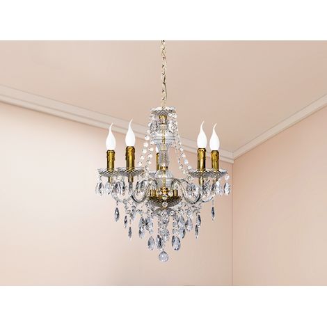 LED Kronleuchter 5-flammig Messing Gold mit Acryl Kristall Ø 52cm (1/5)