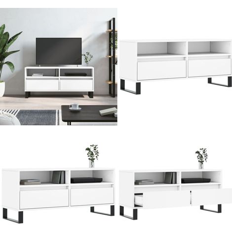 Mobile Porta TV Bianco 100x34,5x44,5 cm in Legno Multistrato - Mobile TV in legno - Mobile TV con cassetti
