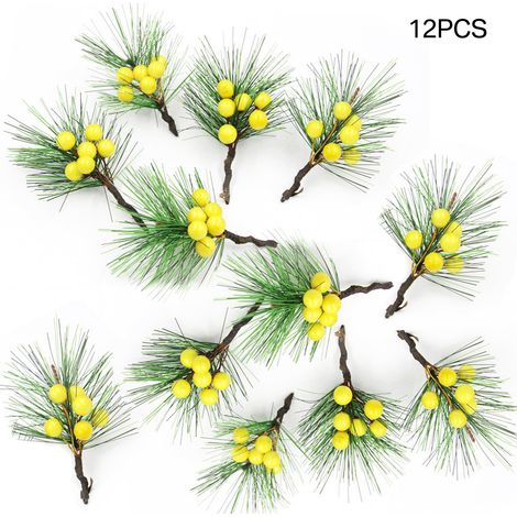 Pics de baies d'aiguilles de pin artificielles, Simulation en PVC, Branches de noël faites à la main, fournitures de décoration de couronne (1/5)