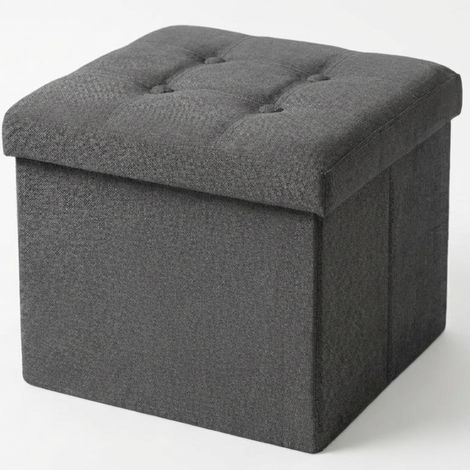 Pouf Rangement Pliable avec Couvercle en Tissu 38x38x38 cm – Coffre de Rangement, Banc Multifonction, Repose Pied Salon, Coiffeuse (Gris Foncé) (1/5)