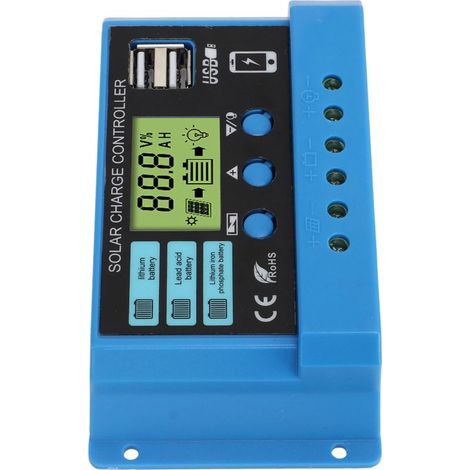 Régulateur de Tension Solaire 30A 12V/24V pour Batterie et Panneau Photovoltaïque Camping-Car