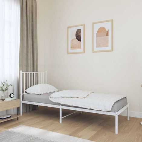 Lit simple-80x200 cm Cadre de lit métal avec tête de lit, Lit adulte blanc CDE44773 (1/5)