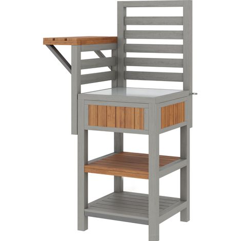 Armoire de jardin en bois massif avec plan de travail inox et double étagère – rangement extérieur multifonction pour balcon, jardin et terrasse (1/5)