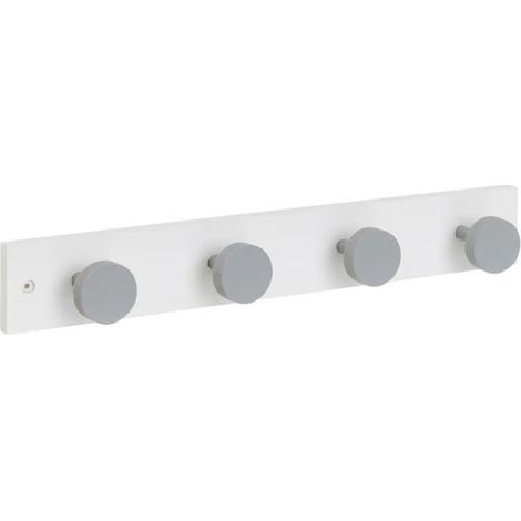 Patère portemanteau - JUANIO - 4 crochets - Pin - Blanc/Gris - 40 x 5,5 cm (1/2)