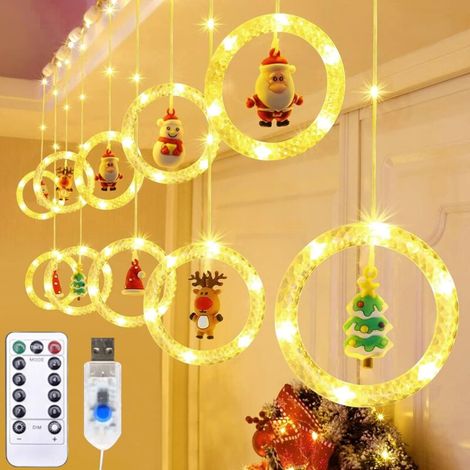 Lumières de Fenêtre de Noël,anneau lumineux (Diamètre 10cm),Guirlande LED Décoration de Noël,Rideau Lumineux Noel Intérieur,120LED 8 Modes Éclairage Lumière pour Exterieur Interieur Chambre Fenetre Ma (1/5)