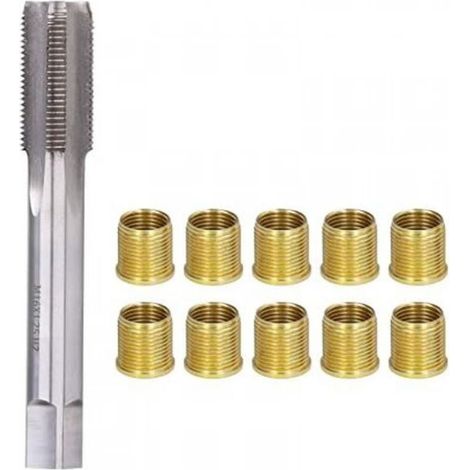 Outils de Réparation de Trou de Filetage de Bougie D'allumage, Kit de Réparation de Filetage avec 10 Inserts Filetés M14 X 1,25 et Un Taraud Fileté M16 X 1,25 pour Moteur à Essence (1/4)