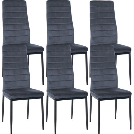 Lot de 6 chaises de salle à manger design simple en tissu velours gris clair avec couture cadre en métal noir CDS10292