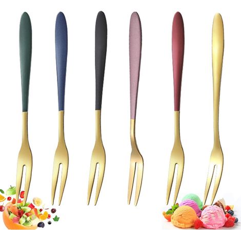 Set di 6 forchette da frutta, set di forchette da torta, forchette da dessert in acciaio inossidabile, per insalate, antipasti, snack, torte, dessert, matrimoni, feste di compleanno (1/5)