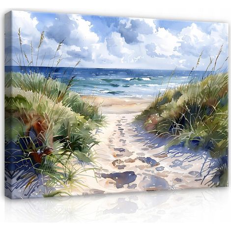 tableau mer plage comme peint sur toile mur chambre salon 60x40 (1/3)