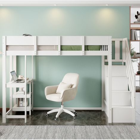 letto a soppalco 90x200 con ripiano in pino bianco OKMYHOME (1/5)