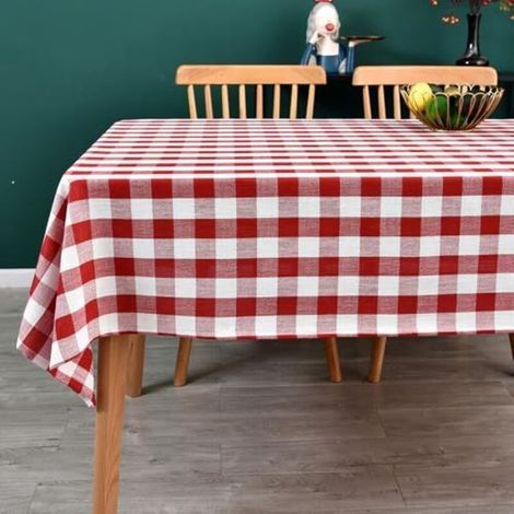 Nappe à carreaux vichy, nappe carrée en mélange de coton à carreaux pour la cuisine, les pique-niques (rouge, 140 x 140 cm)