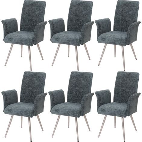 Juego de 6 sillas de comedor HHG-219, silla con reposabrazos, acero inoxidable cepillado tela/textil chenilla Oeko-Tex, azul-verde (1/5)