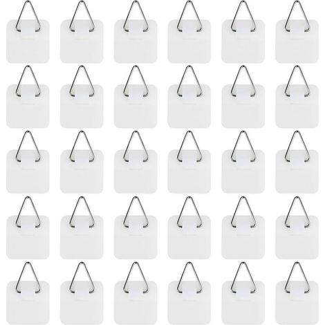 Lot de 30 Crochet Autocollant pour Tableau, Crochets Muraux Adhésifs pour Cadres Photos, Installation Facile sans Outils (3,2cm) (1/4)