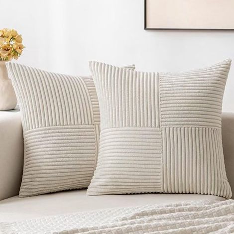 Taies d'oreiller 45 x 45 cm, lot de 2 taies d'oreiller en velours côtelé, housses de coussin décoratives, coussin décoratif, coussin pour canapé, chambre, salon, balcon, fauteuil, beige (1/5)