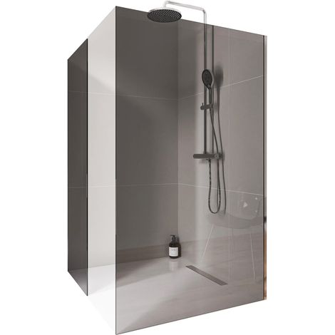 Walk-In Dusche Bernstein EX102-2 10mm Nano Graues Glas Frontelement 120cm Seitenelement 70cm Edelstahlprofil Chrom ohne Bodenprofil