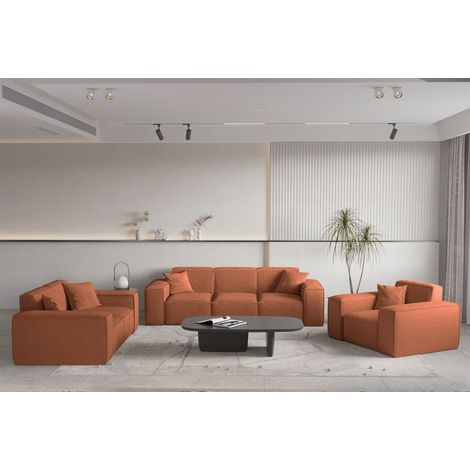 Sofaset Designersofa CELES PREMIUM 3-2-1 in Stoff Ascot Bukla Terracotta (1/5)