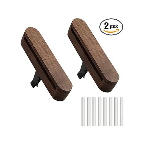 2 Pieces Natural Walnut Wood Car Diffuser with 4 Rods, Rechargeable Car Fragrance Vent Clip Essential Oils, Elegant Interior Accessory (1/5)
