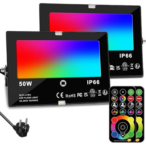 Projecteur Led, équivalent 500W, Changement de Couleur Rgbw 120 Couleurs, Synchronisation, Projecteurs Extérieurs 5500 lumens, Blanc Chaud Rgb 2700K, Ip66 étanche